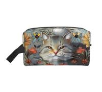 Funny Cats and Flowers Printed Makeup Bag Travel Portable Cosmetic Bag Large Capacity Makeup Case Toiletry Handbag Organiser for Women
