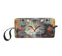 Funny Cats and Flowers Printed Travel Makeup Bag Portable Cosmetic Bag Makeup Case Toiletry Handbag Organiser for Women