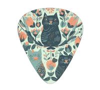 Funny Cats Birds And Flowers 12 Pcs Guitar Picks, 0.46mm/0.71mm/0.96mm Thickness, Guitar Plectrum With Storage Case For Acoustic-Electric Guitar Ukulele Bass