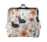 Funny Cats Birds and Flowers Full Double-Sided Printed Pattern Women's and Girls' Fashionable Leather Kiss Lock Coin Purse Card Bag