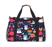 Funny Cats Birds and Flowers Hand Travel Bag - Large Reusable Shopping Tote Bag, Perfect for Outdoor Activities, Sports, Camping & Groceries, Black, One Size