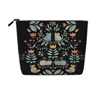 Funny Cats Birds and Flowers Makeup Bag Large Capacity Fake Hemp, Portable Zippered Case Water Resistant Toiletry Pouch