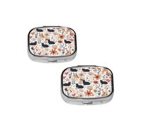 Funny Cats Birds and Flowers Pill Box 2 Compartment Medicine Pill Case,Travel Pill Organizer, Small Metal Pill Case Portable Pill Box, Perfects Gift for Anyone in Need