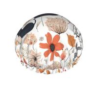 Funny Cats Birds and Flowers -Print Extra Large Waterproof Shower Cap-Double Layer Protection For Long/Curly Hair - Reusable & Travel Friendly.