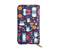 Funny Cats Birds and Flowers Print Leather Long Clutch Wallet â€“ Fashionable Personalized Wallet, Multiple Card Slots, Gift Ready, Black, One Size