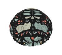 Funny Cats Birds and Flowers Print Lightweight Shower Cap for Women Double Waterproof Layers Bathing Hat Breathable