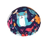 Funny Cats Birds and Flowers Print Shower Cap, Shower Cap for Women Reusable, Waterproof Bath Cap,Quick Drying Bath Hair Cap