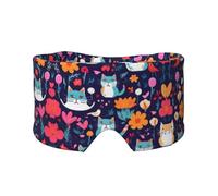 Funny Cats Birds and Flowers Print Sleep Eye and Ear Muffs Mask - Adjustable Yoga Travel Headband, Keep Warm Shading Comfortable Aid