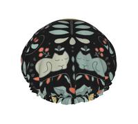 Funny Cats Birds and Flowers Print Versatile Shower Hat for Women Men Reusable Lightweight Soft Bath Hair Cap