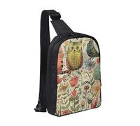 Funny Cats Birds and Flowers Printed Chest Bag Sling Bag for Men Women, Waterproof Crossbody Backpack Men Bag for Runner Workout Hiking Cycling Travel