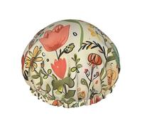Funny Cats Birds and Flowers Printed Double-Layer Waterproof Shower Cap - Reusable Spa & Face Mask Bathing Hat for Travel, Home Care & Beauty Routine
