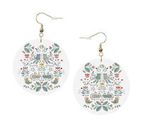 Funny Cats Birds And Flowers Printed Faux Leather Earrings Set For Women, 1 Pair Lightweight Dangle Drop Pierced Earrings Jewelry Gifts For Women