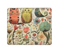 Funny Cats Birds and Flowers Printed Gaming Mouse Pad 12x10 Inches, Non-Slip Rubber Base Laptop Mousepad Desk Mat with Stitched Edges for Gamer, Office, Home