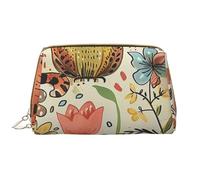Funny Cats Birds and Flowers Printed Makeup Bag for Women Portable Leather Make up Bag Travel Zipper Cosmetic Bags Organizer