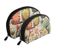 Funny Cats Birds and Flowers Printed Makeup Bags 2-Piece Portable Shell Travel Toiletry Bag Cosmetic Organizer Bag for Women