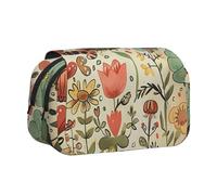Funny Cats Birds and Flowers Printed Print Flip Top Double Layer Pencil Case - Large Capacity School Supplies Organizer for Students, Kids, Teens, Artists, Travel & Office Use