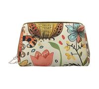 Funny Cats Birds and Flowers Printed Small Makeup Bag Portable Leather Make up Bag Travel Zipper Cosmetic Bags Organizer for Women