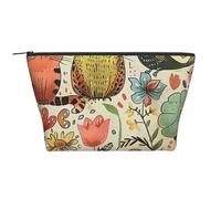 Funny Cats Birds and Flowers Printed Travel Makeup Bag Trapeze Cosmetic Bag Makeup Case Toiletry Bag Organiser for Women