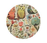 Funny Cats Birds and Flowers Prints Round Mouse Pad 1 PCS,Non-Slip Rubber Base Mousepad Mouse Mat for Laptop Computer Office 7.9 x 7.9 Inch