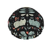 Funny Cats Birds And Flowers Shower Caps Women Men Reusable Waterproof Non-Slip Quick-Dry Hair Large Cap Long Short Hair