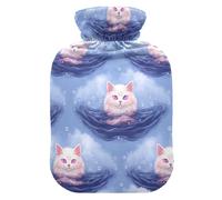 Funny Cats Bubbles Blue Hot Water Bottle with Soft Cover Hot Water Bag for Foot Bed Warmer Pain Relief Small