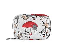 Funny Cats Dogs Red Umbrella Raindrops Pill Case with Removable Internal Plastic Boxes Organizer, Small Medicine Bag Holder Zippered Carrier for Travel Storage Container