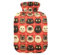 Funny Cats Faces Red Water Bottle for Hot Water with Soft Cover, 2L Hot Compress for Neck Shoulder Warmer