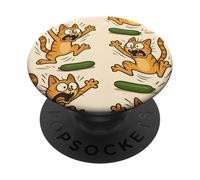 Funny Cats Jumping from Cucumbers Cartoon Pet Humor PopSockets Adhesive PopGrip
