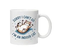 Funny Cats Mug Hilarious Sarcastic Rude Mugs Black Cat Tabby Tea Coffee Cup Gift (Sorry I Can't Go I'm an Indoor Cat)