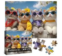 Funny Cats Puzzles for Adults 1000 Pieces, Cute Kitten Spring Flower Puzzles with Sunglasses, Larkipuzz Hard Difficult Cozy Animals Theme as Home Wall Decor