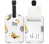 Funny Cats Suitcase Tags for Luggage, Pu Leather Mr and Mrs Luggage Tags with Privacy Protection Cover, Leather Tag Bags Baggage Labels Identifiers, Men Women Travel Accessory, Valentines Gifts