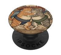 Funny Cats Sumo Wrestling Japanese Art Anime Ukiyo-e Graphic PopSockets Adhesive PopGrip