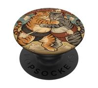 Funny Cats Sumo Wrestling Japanese Art Anime Ukiyo-e Graphic PopSockets Adhesive PopGrip