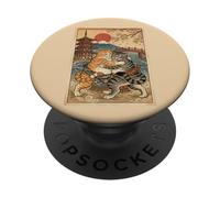 Funny Cats Sumo Wrestling Japanese Art Anime Ukiyo-e Graphic PopSockets Adhesive PopGrip