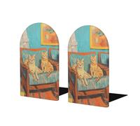 Funny Cats Vintage Aesthetic Bookends For Shelves 2 Pcs Wooden Book Stopper Organizer For Home Office Libraries