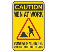 Funny Caution Men At Work Sign, Hard Hat Area Signage, Safety First Warning Vintage Metal Sign Plaque Poster 8X12 Inches