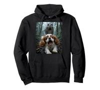 Funny Cavalier King Charles Spaniel Dog T-Rex Chase Selfie Pullover Hoodie