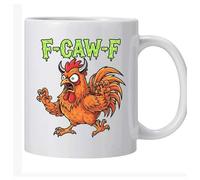 Funny Caw-F Rooster Coffee Cup - Ceramic F Caw F Coffee Mug, Chicken Cup Gift For Men Women Christmas Holiday, White Elephant Gag Gift (G)