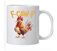 Funny Caw-F Rooster Coffee Cup - Ceramic F Caw F Coffee Mug, Chicken Cup Gift For Men Women Christmas Holiday, White Elephant Gag Gift (N)