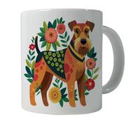 Funny Ceramic Mug Airedale Terrier Dog Flowers Coffee Cups with Handle Porcelain Cup for Friend Colleague 330ml