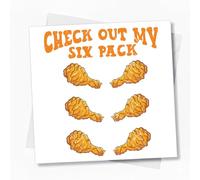 Funny Check Out My Six Pack Chicken Drumstick Card Square | Humorous Gym Fitness Joke Greeting for Foodie Bodybuilder Him Her Sarcastic Novelty - 126