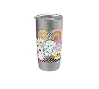 Funny Checkered Happy Smiling Smile Face Daisy Flower Girl Stainless Steel Insulated Tumbler
