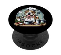 Funny Chef English Bulldog Dog Cook Cooking PopSockets Adhesive PopGrip