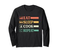 Funny Chef Head Chef Baker Chef Eat Sleep Cook Repeat Long Sleeve T-Shirt