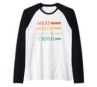 Funny Chef Head Chef Baker Chef Eat Sleep Cook Repeat Raglan Baseball Tee