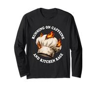 Funny Chef Running On Caffeine Kitchen Rage Hat Fire Humor Long Sleeve T-Shirt