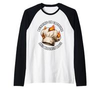 Funny Chef Running On Caffeine Kitchen Rage Hat Fire Humor Raglan Baseball Tee