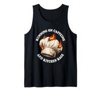 Funny Chef Running On Caffeine Kitchen Rage Hat Fire Humor Tank Top