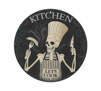 Funny Chef Skeleton Kitchen Round Tin Sign Vintage Metal Sign Home Bar Garden Wall Decor Metal Poster 8x8 Inch