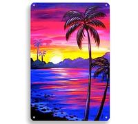 Funny Chic Tin Signs Sunset On Tropical Beach Palm Trees Wall Art Metal Hanging Sign Summer Beach Wall Decor For Beach Farmhouse Garden Garage Outdoor 20x30cm